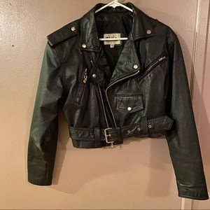 Vintage Chia Cropped 100% Leather Moto Jacket